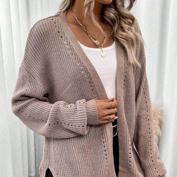 Dusty Purple Casual Womens Drop Shoulder Open Front Cardigan - Picture 2 of 5